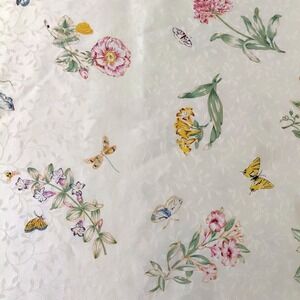 Lenox Butterfly Meadow Floral Oblong Tablecloth 89"X57" White Sheen Cottagecore